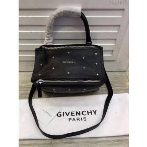 GlVENCHY紀梵希 潘多拉 黑色綿羊皮 銀色五金 100%純棉布 黑色 可手提 肩背  tsg1075
