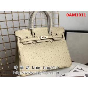愛馬仕Hermes原版牛皮鴕鳥紋 Birkin 鉑金包 時尚手提包 0AM1011