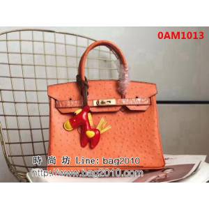 愛馬仕Hermes原版牛皮鴕鳥紋 Birkin 鉑金包 時尚手提包 0AM1013