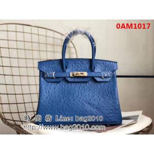 愛馬仕Hermes原版牛皮鴕鳥紋 Birkin 鉑金包 時尚手提包 0AM1017