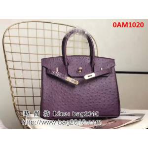 愛馬仕Hermes原版牛皮鴕鳥紋 Birkin 鉑金包 時尚手提包 0AM1020