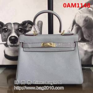 愛馬仕Hermes 頭層牛皮荔枝紋凱莉包 時尚手提包 0AM1148