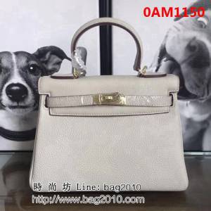 愛馬仕Hermes 頭層牛皮荔枝紋凱莉包 時尚手提包 0AM1150