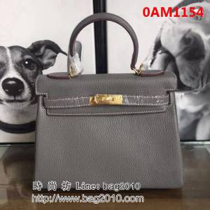 愛馬仕Hermes 頭層牛皮荔枝紋凱莉包 時尚手提包 0AM1154