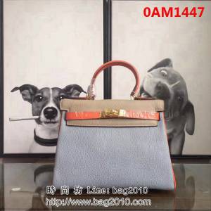 愛馬仕Hermes 頭層牛皮配色爆款凱莉包 時尚手提包 0AM1447