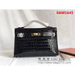 愛馬仕Hermès mini Kelly鱷魚紋時尚百搭包 可單肩手拿 0AM1645