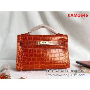 愛馬仕Hermès mini Kelly鱷魚紋時尚百搭包 可單肩手拿 0AM1646
