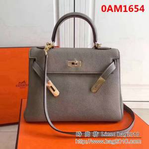 愛馬仕Hermes 荔枝紋頭層牛皮凱莉包 可手提肩背 0AM1654