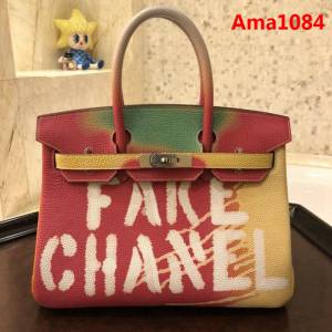 HERMES愛馬仕 30cm Birkin鉑金包 FAKE CHANEL 法國進口togo 彩繪獨立圖案 時尚手提包  Ama1084
