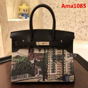 HERMES愛馬仕 30cm Birkin鉑金包 頂級蕾絲拼接皮 彩繪獨立圖案 時尚手提包  Ama1085