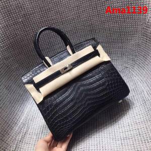 HERMES愛馬仕 birkin25cm 黑色 霧面進口尼羅鱷魚皮 手提包  Ama1139