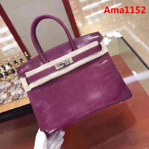 HERMES愛馬仕 鉑金包 Birkin 25cm 蜥蜴 Lizard leather 海葵紫 銀扣 蠟線手縫 時尚手提包  Ama1152