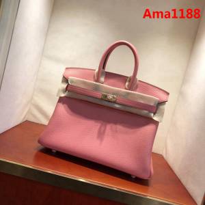 HERMES愛馬仕 經典款鉑金包 Birkin 25Cm Togo 最新色 月季花粉 金扣 頂級工藝 手縫蠟線  Ama1188
