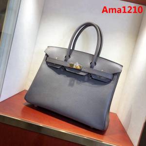 HERMES愛馬仕 鉑金包 Birkin 30cm Epsom 8F Etain 錫器灰 金扣 頂級工藝 純手縫蠟線 時尚手提包  Ama1210