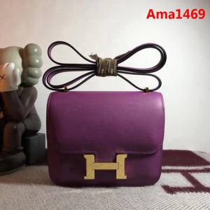 HERMES愛馬仕 空姐包 constance 海葵紫 EPSOM 18cm 金扣扣 銀扣扣 蠟線縫製 單肩斜挎包  Ama1469