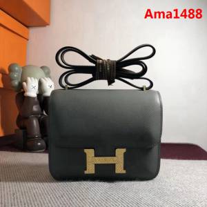 HERMES愛馬仕 空姐包 constance 錫器灰 EPSOM 18cm 金扣 蠟線縫製 單肩斜挎包  Ama1488