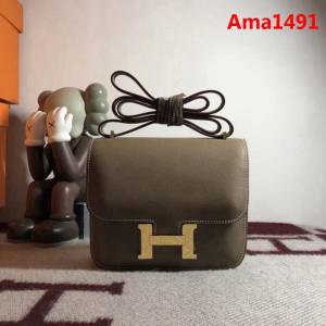 HERMES愛馬仕 空姐包 constance 大象灰 EPSOM 18cm 金扣 蠟線縫製 單肩斜挎包  Ama1491