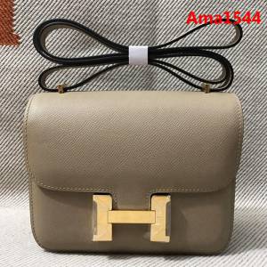 HERMES愛馬仕 H空姐包 進口原廠EP皮 頂級蜜蠟製作 街拍必備單品 風衣灰金銀 單肩斜挎包  Ama1544
