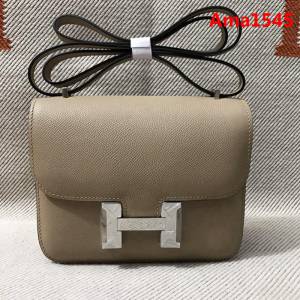 HERMES愛馬仕 H空姐包 進口原廠EP皮 頂級蜜蠟製作 街拍必備單品 風衣灰金銀 單肩斜挎包  Ama1545