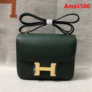HERMES愛馬仕 H空姐包 進口原廠EP皮 頂級蜜蠟製作 街拍必備單品 祖母綠金銀 單肩斜挎包  Ama1560