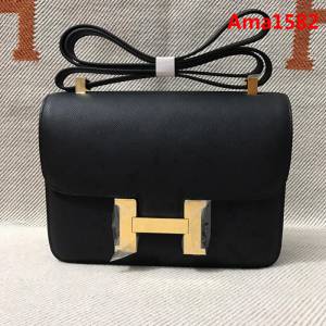 HERMES愛馬仕 H空姐包 進口原廠EP皮 頂級蜜蠟製作 街拍必備單品 風衣灰金銀 單肩斜挎包  Ama1582