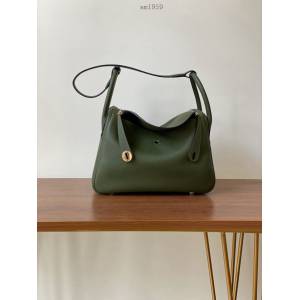 Hermes女包 愛馬仕lindy togo皮 金扣 銀扣 Hermes手提肩背包 軍綠  am1959
