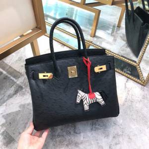 Hermes女包 愛馬仕Birkin30cm Hermes鉑金包 進口k級鴕鳥皮 手工蠟線縫製 Hermes鴕鳥皮手提女包  am1987