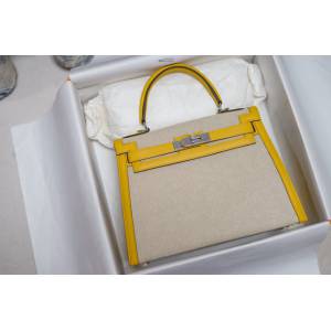 Hermes女包 愛馬仕kelly swift與帆布拼接凱莉 Hermes凱莉包  am2002