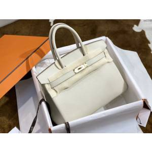 Hermesn鉑金女包 愛馬仕Birkin手提包 奶昔白 Togo皮  am2240