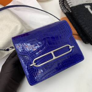 Hermesn豬鼻子包 愛馬仕roulis Alligator crocodile 美洲鱷魚 亮光 7T電光藍 銀扣  am2254