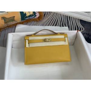 Hermes手提女包 愛馬仕kelly pochette一代 epsom皮 9D琥珀黃金扣  tdh2005