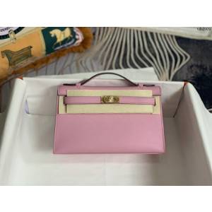 Hermes手提女包 愛馬仕kelly pochette一代 epsom皮 X9錦葵紫金扣  tdh2009