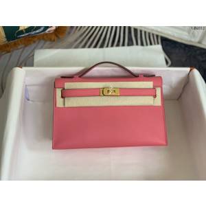 Hermes手提女包 愛馬仕kelly pochette一代 epsom皮 唇膏粉金扣  tdh2012