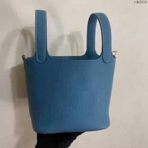 Hermes手提包 愛馬仕Picotin菜籃子女包 18cm TC皮 手工蜜蠟線縫製 牛仔藍  tdh2024