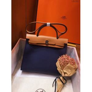 Hermes包包 愛馬仕網紅色Herbag 手提肩背斜挎包 深藍/中啡 男女同款  tdh2037