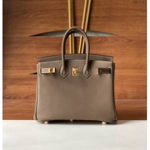 Hermes女包 愛馬仕Birkin25 swift皮 手工縫製 大象灰金扣 Hermes鉑金手提包  tdh2148