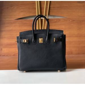 Hermes女包 愛馬仕Birkin25 swift皮 手工縫製 黑色金扣 Hermes鉑金手提包  tdh2149