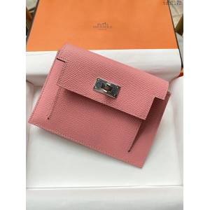 Hermes卡包 愛馬仕原版Kelly Pocket Epsom皮 Hermes新款小錢包 3Q粉銀扣  tdh2172