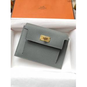 Hermes卡包 愛馬仕原版Kelly Pocket Epsom皮 Hermes新款小錢包 杏仁綠金扣  tdh2180