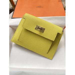 Hermes卡包 愛馬仕原版Kelly Pocket Epsom皮 Hermes新款小錢包 檸檬黃金扣  tdh2182