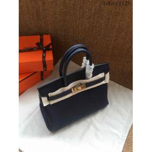 愛馬仕HERMES Birkin 鉑金包 深藍色 進口小牛皮 金銀扣 皮質細膩柔軟 時尚女手提包  tdher1128