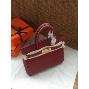 愛馬仕HERMES Birkin 鉑金包 酒紅色 進口小牛皮 金銀扣 皮質細膩柔軟 時尚女手提包  tdher1135