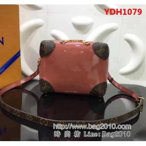 路易威登LV頂級原單2018新款Venice漆光皮革手袋 旅行箱M54390玫瑰紅 YDH1079