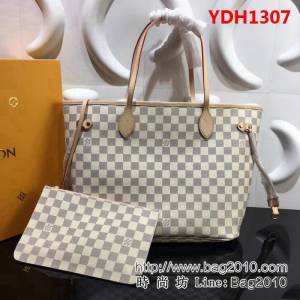 路易威登LV頂級原單M40995白格配粉Neverfull 經典手袋可脫卸式拉鏈手包 YDH1307