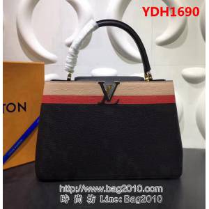 路易威登LV頂級原單 M48869黑色/條紋 經典Capucines中號牛皮手提斜挎包 YDH1690