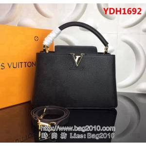 路易威登LV頂級原單 M48864黑色經典Capucines中號牛皮手提斜挎包 YDH1692