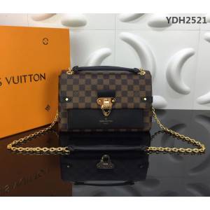 路易威登LV 頂級原單 N40108黑 SAINT PLACIDE手袋 Damier Ebène帆布 搭配小牛皮和優雅褶 金色鏈條單肩斜挎包  YDH2521