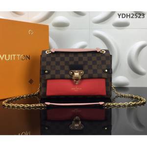 路易威登LV 頂級原單 N40110紅 SAINT PLACIDE手袋 Damier Ebène帆布 搭配小牛皮和優雅褶 金色鏈條單肩斜挎包  YDH2523