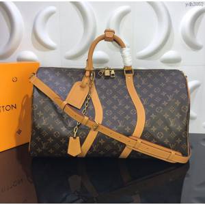 LV男包 M44748 路易威登keepall旅行袋 Monogram花紋面 扭曲條紋 LV手提袋 經典百搭款 LV肩背包  ydh3052