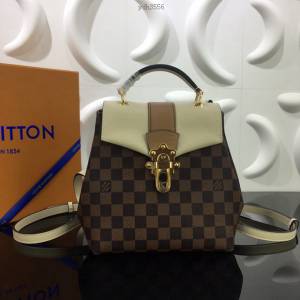 LV包包 2020專櫃新款 Clapton雙肩包 Damier格紋帆布搭配粒紋皮革 lv棋盤格女背包  ydh3556
